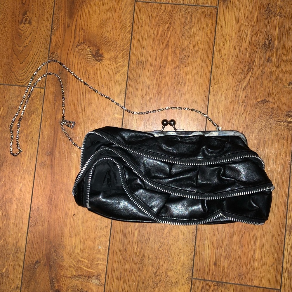 Black Faux Leather & Zipper Clutch